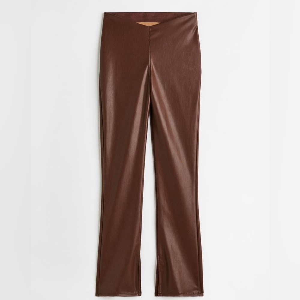 V Line Faux Leather Pants